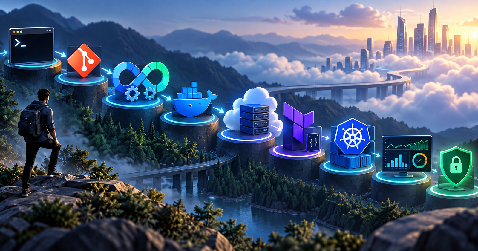 DevOps course learning roadmap with Git Docker Terraform Kubernetes monitoring and security